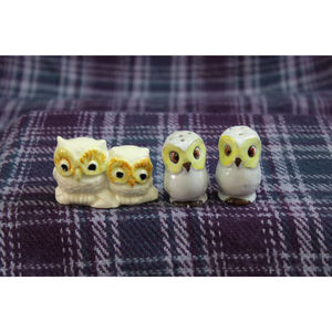 Vintage Owl Lot Figurine and Lusterware Salt and Pepper Shakers